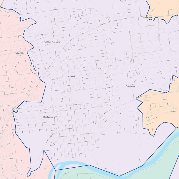 Color Cast Zip Code Style Wall Map of Bethlehen, PA