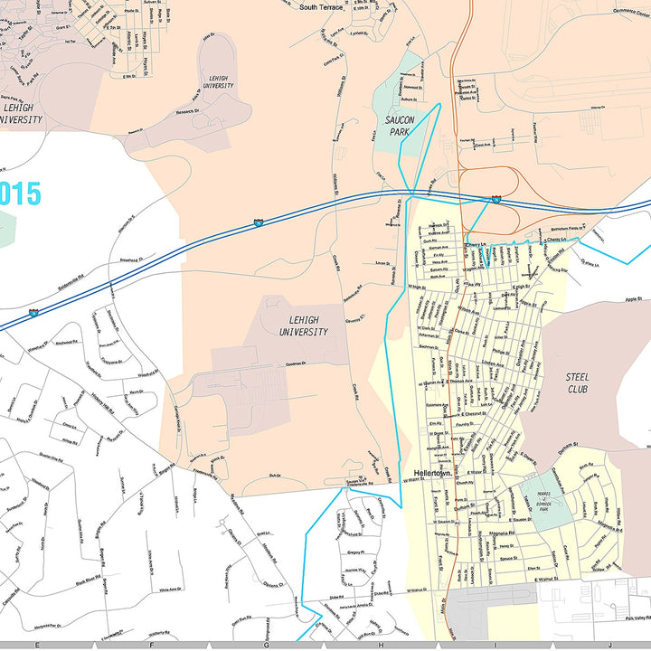 Premium Style Wall Map of Bethlehem, PA
