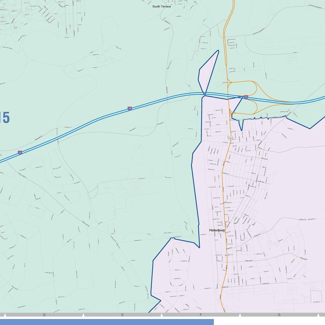Color Cast Zip Code Style Wall Map of Bethlehen, PA