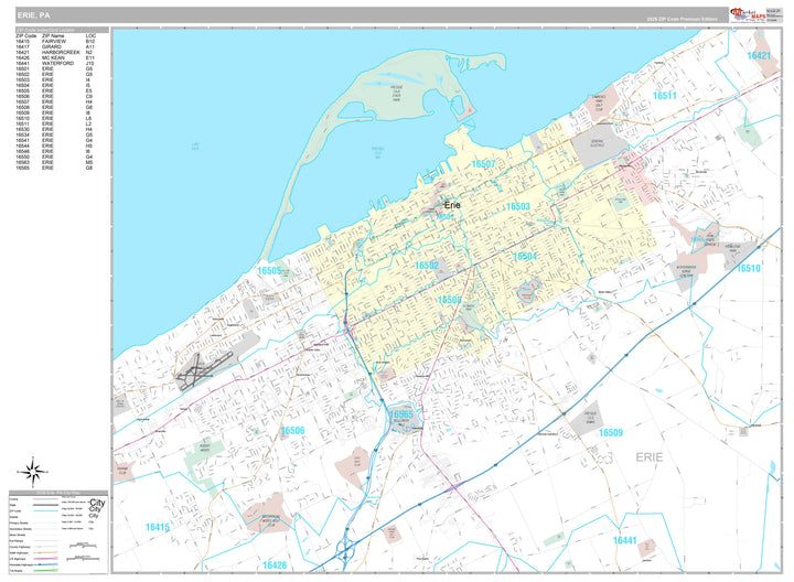 Premium Style Wall Map of Erie, PA