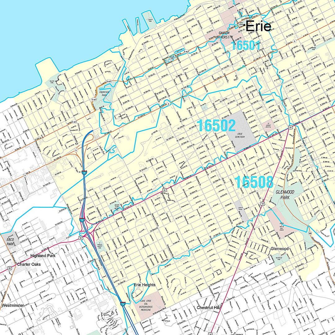 Premium Style Wall Map of Erie, PA