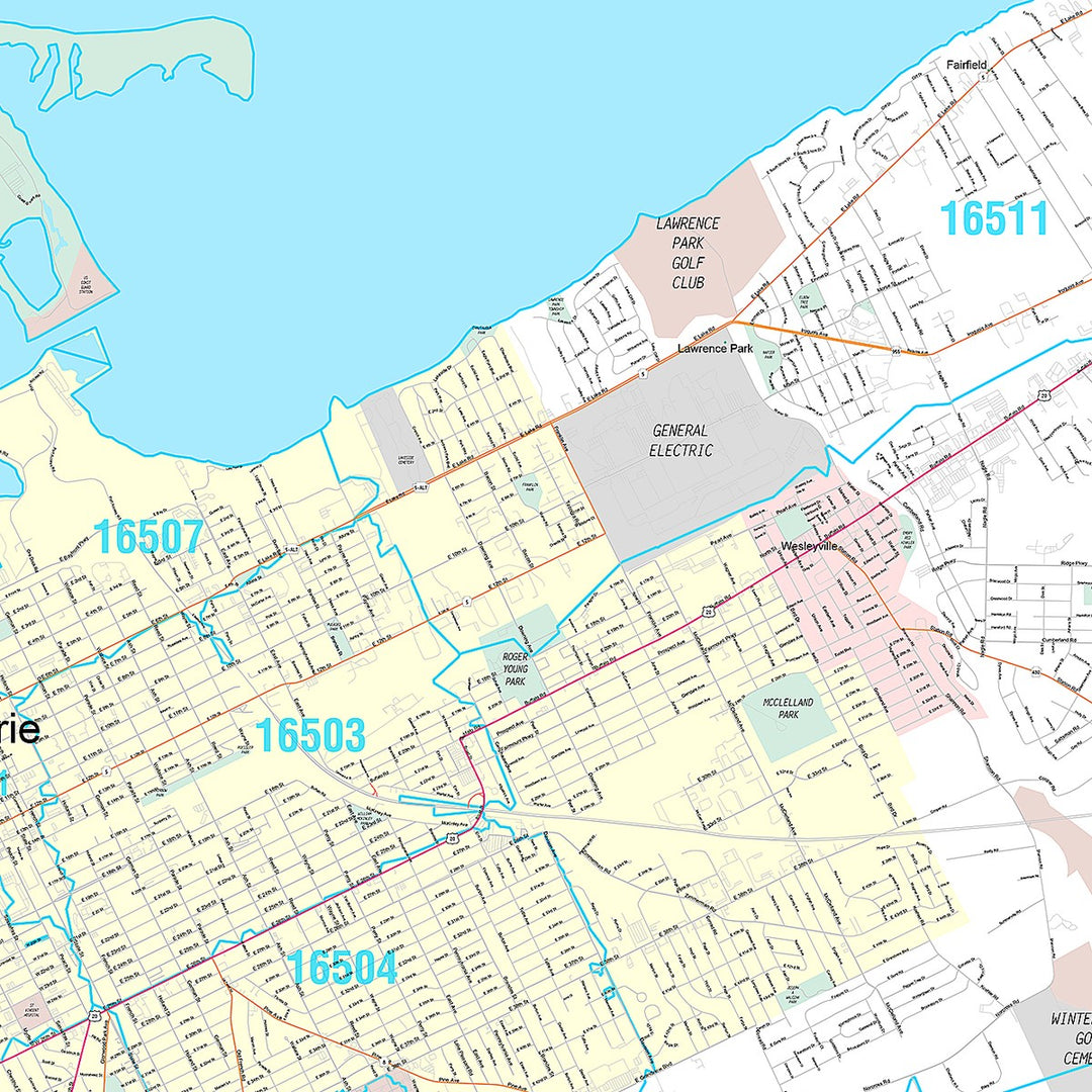 Premium Style Wall Map of Erie, PA