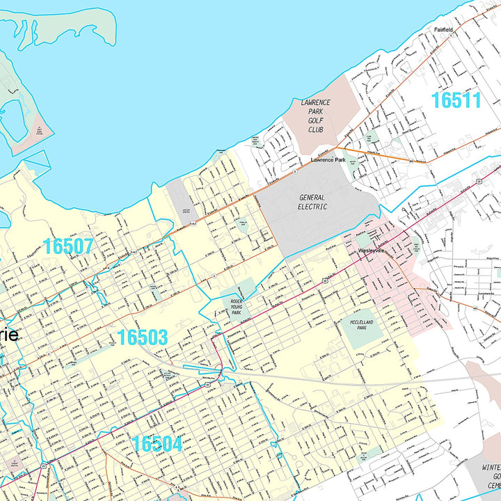Premium Style Wall Map of Erie, PA