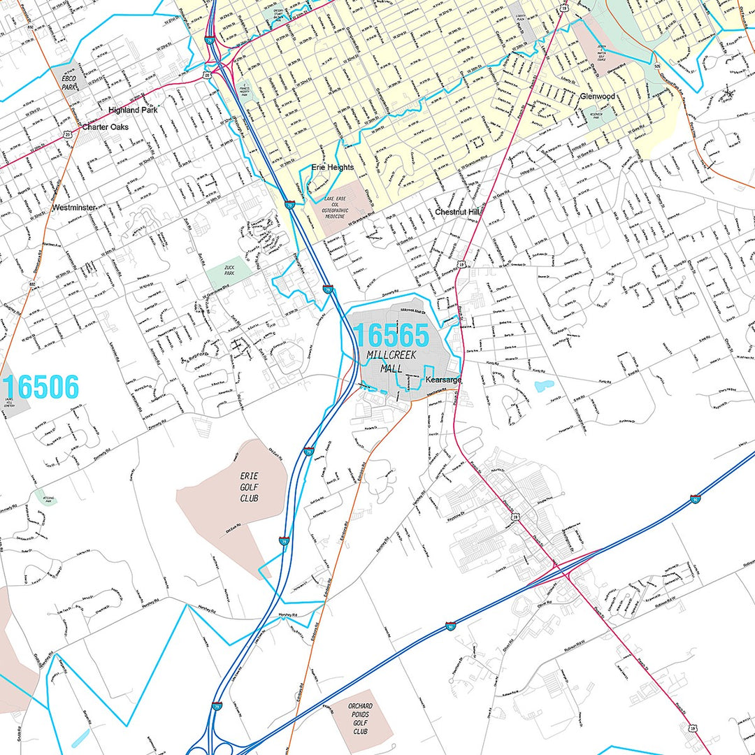 Premium Style Wall Map of Erie, PA