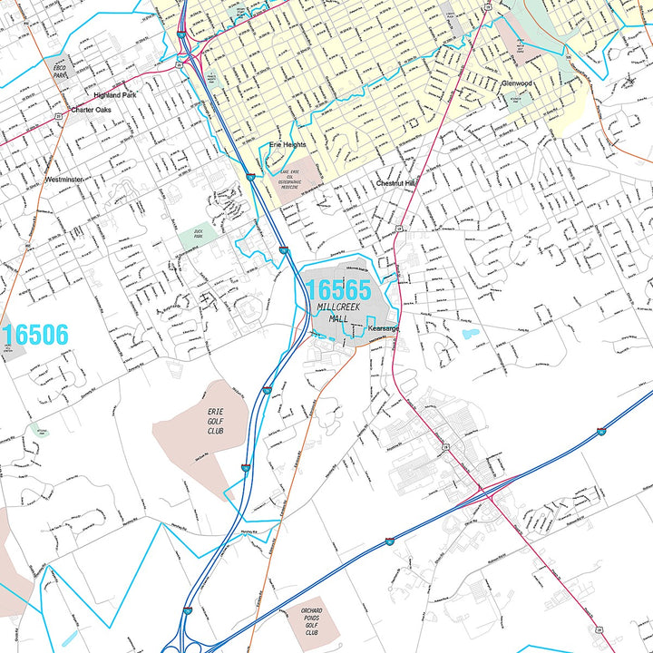 Premium Style Wall Map of Erie, PA