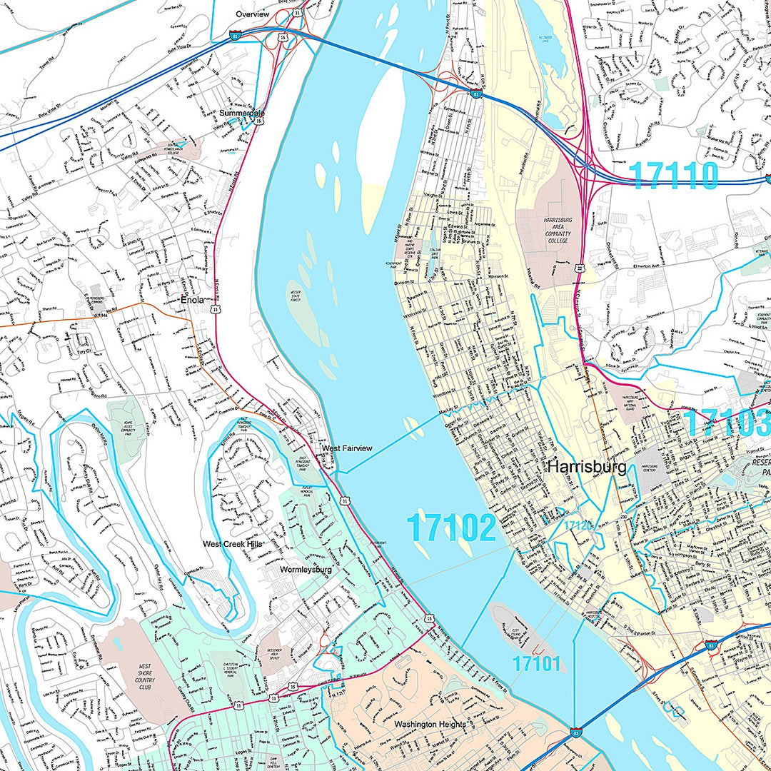 Premium Style Wall Map of Harrisburg, PA