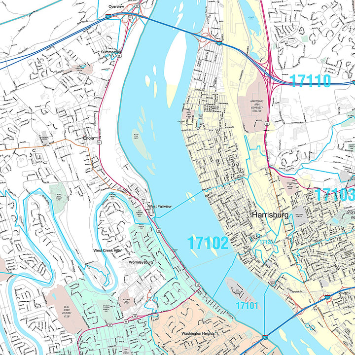 Premium Style Wall Map of Harrisburg, PA