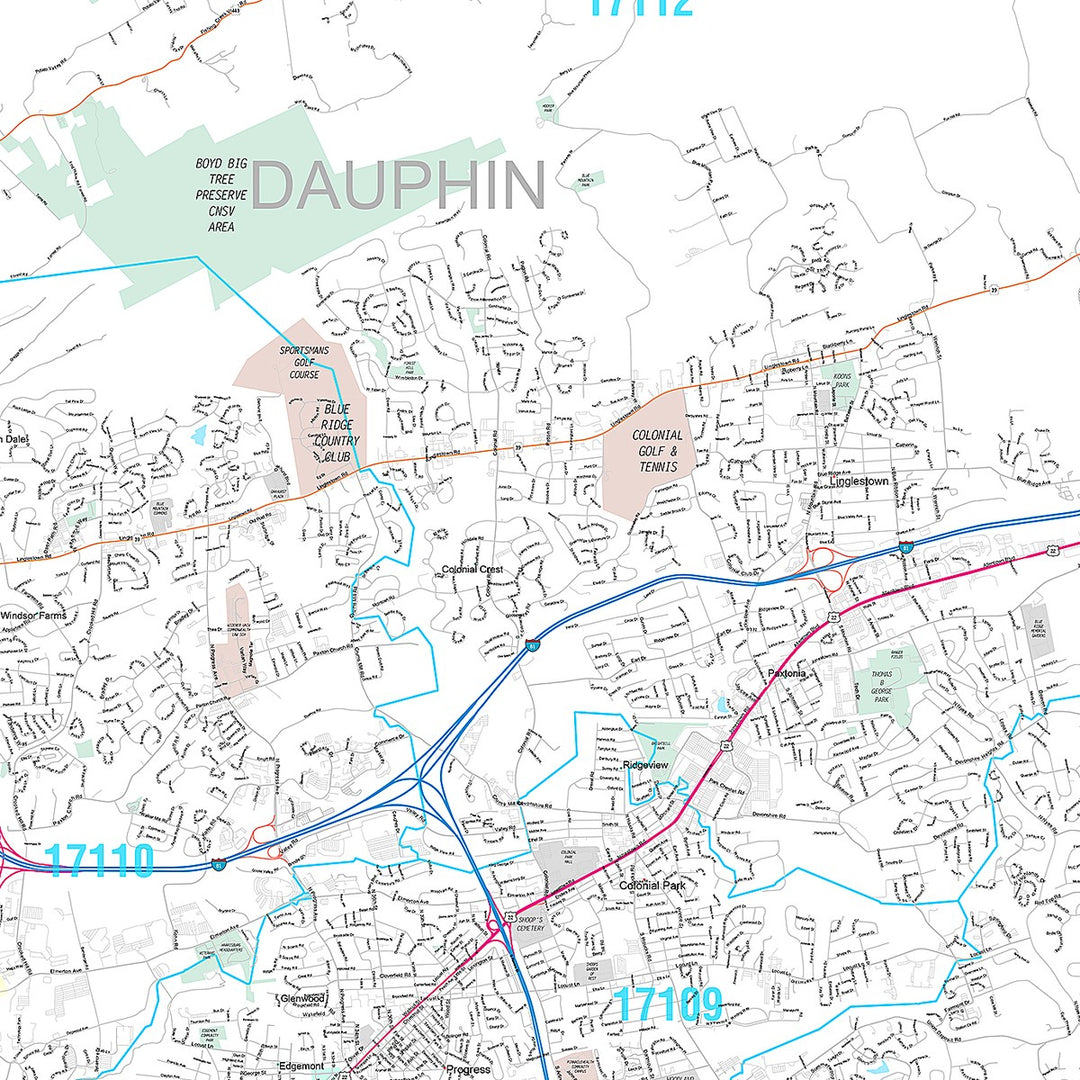 Premium Style Wall Map of Harrisburg, PA