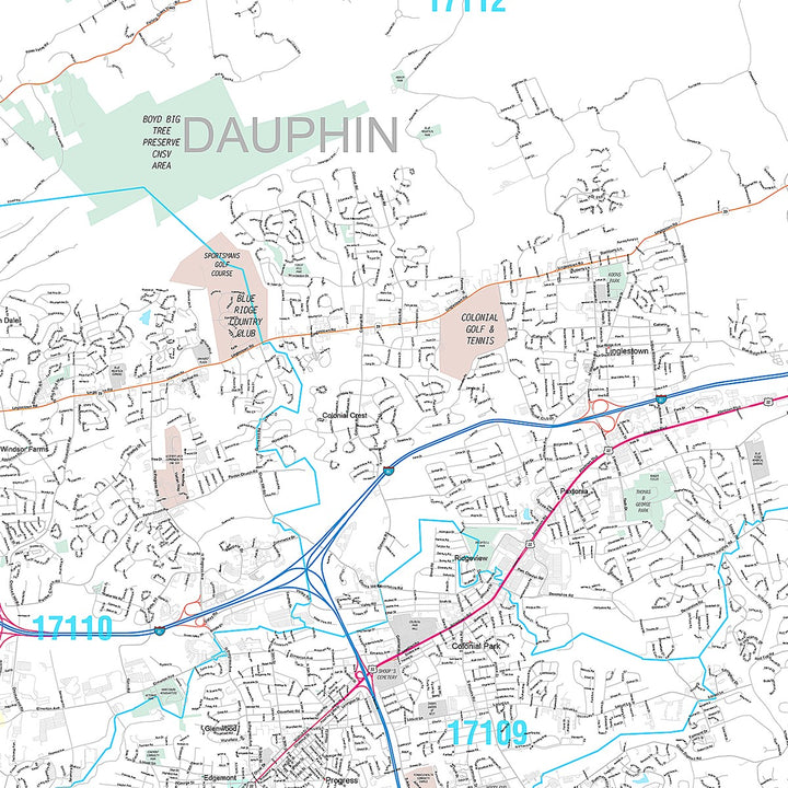 Premium Style Wall Map of Harrisburg, PA