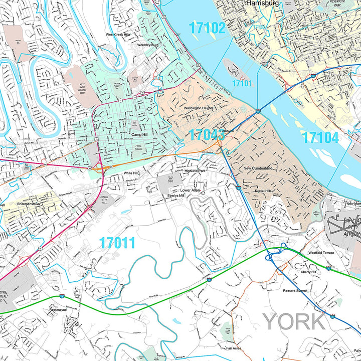 Premium Style Wall Map of Harrisburg, PA