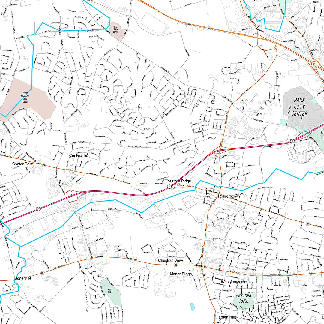 Premium Style Wall Map of Lancaster, PA