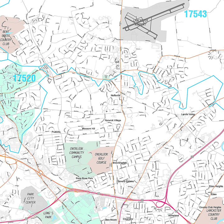 Premium Style Wall Map of Lancaster, PA