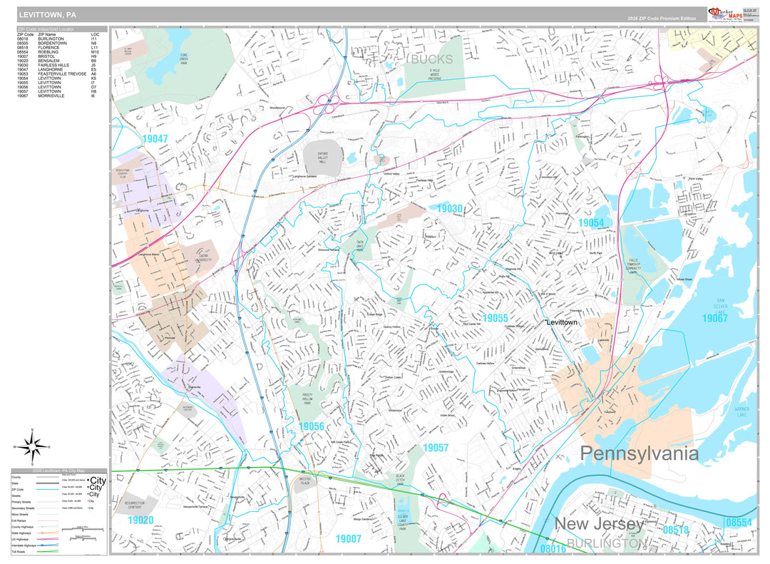 Premium Style Wall Map of Levittown, PA