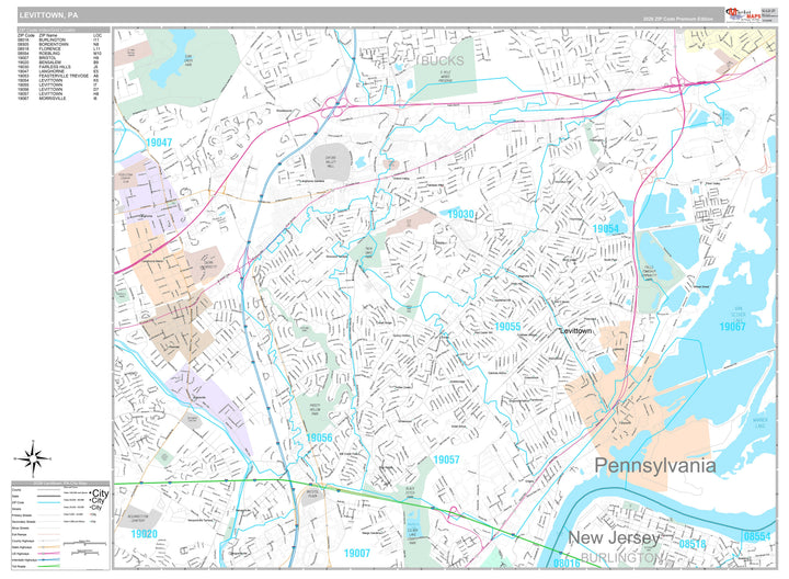 Premium Style Wall Map of Levittown, PA