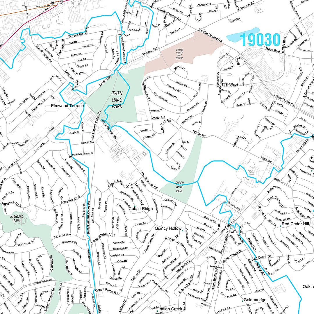 Premium Style Wall Map of Levittown, PA