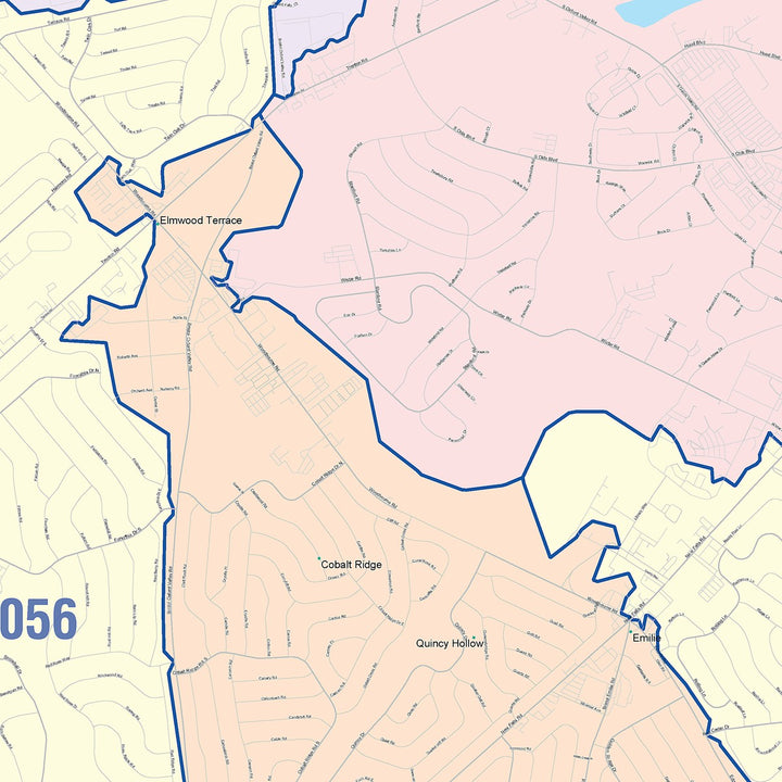 Color Cast Zip Code Style Wall Map of Levittown, PA