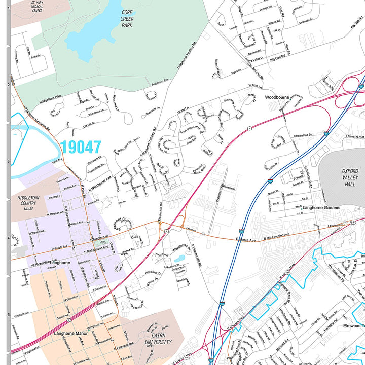 Premium Style Wall Map of Levittown, PA