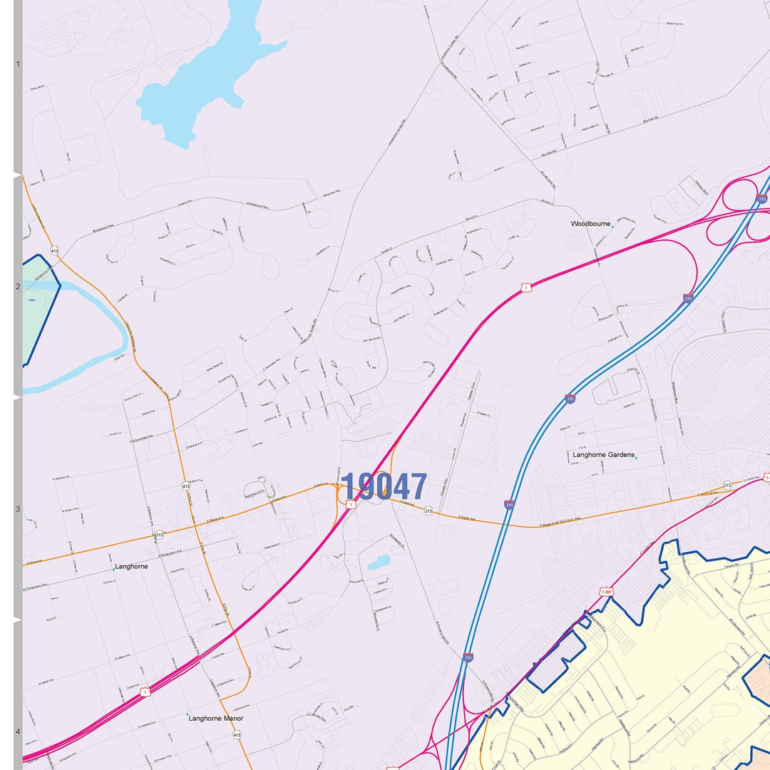 Color Cast Zip Code Style Wall Map of Levittown, PA