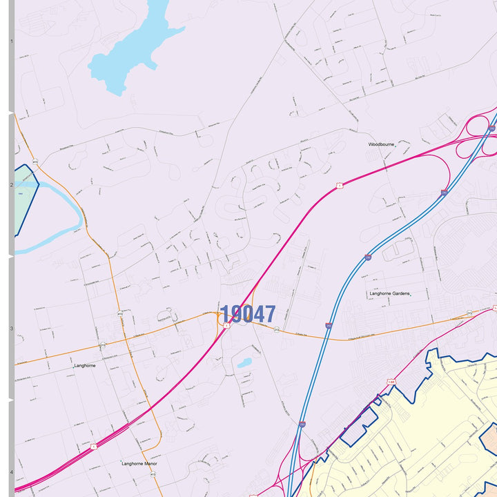 Color Cast Zip Code Style Wall Map of Levittown, PA
