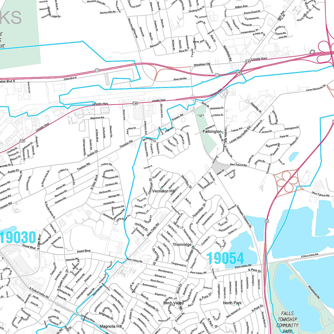 Premium Style Wall Map of Levittown, PA