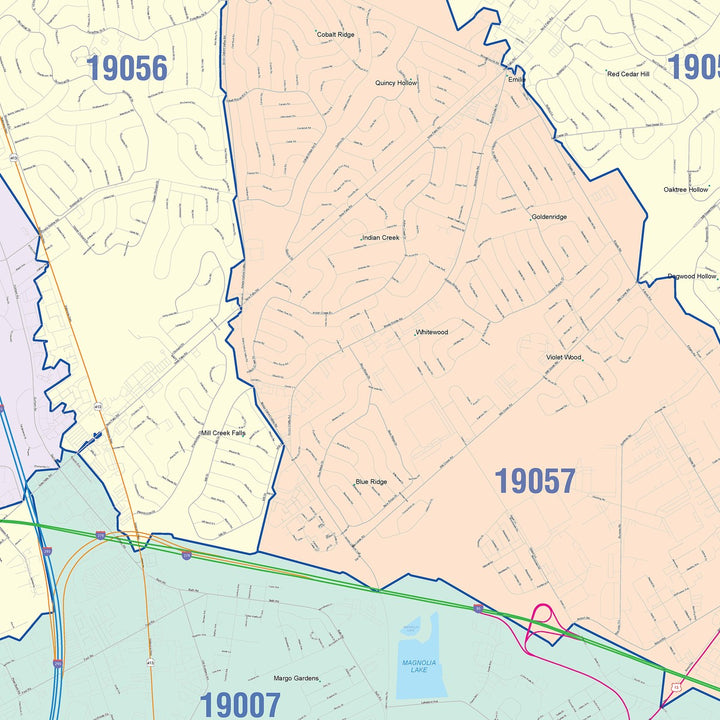 Color Cast Zip Code Style Wall Map of Levittown, PA