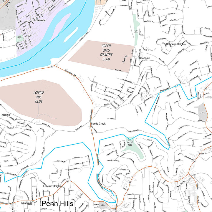 Premium Style Wall Map of Penn Hills, PA