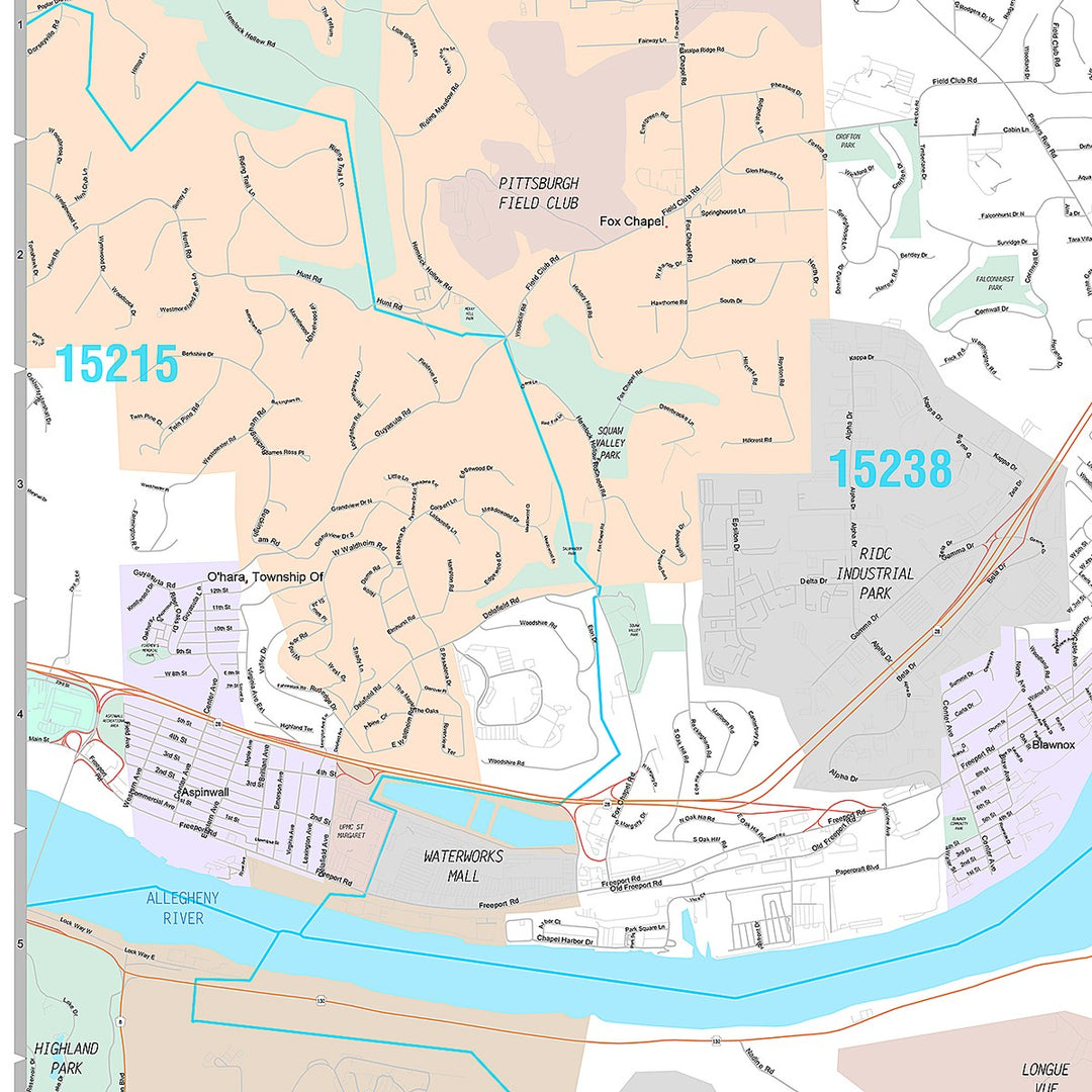 Premium Style Wall Map of Penn Hills, PA