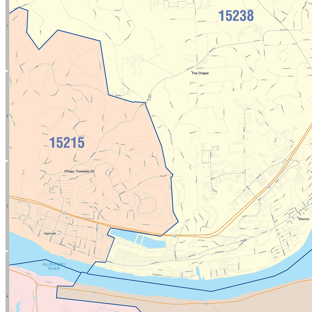 Color Cast Zip Code Style Wall Map of Penn Hills, PA