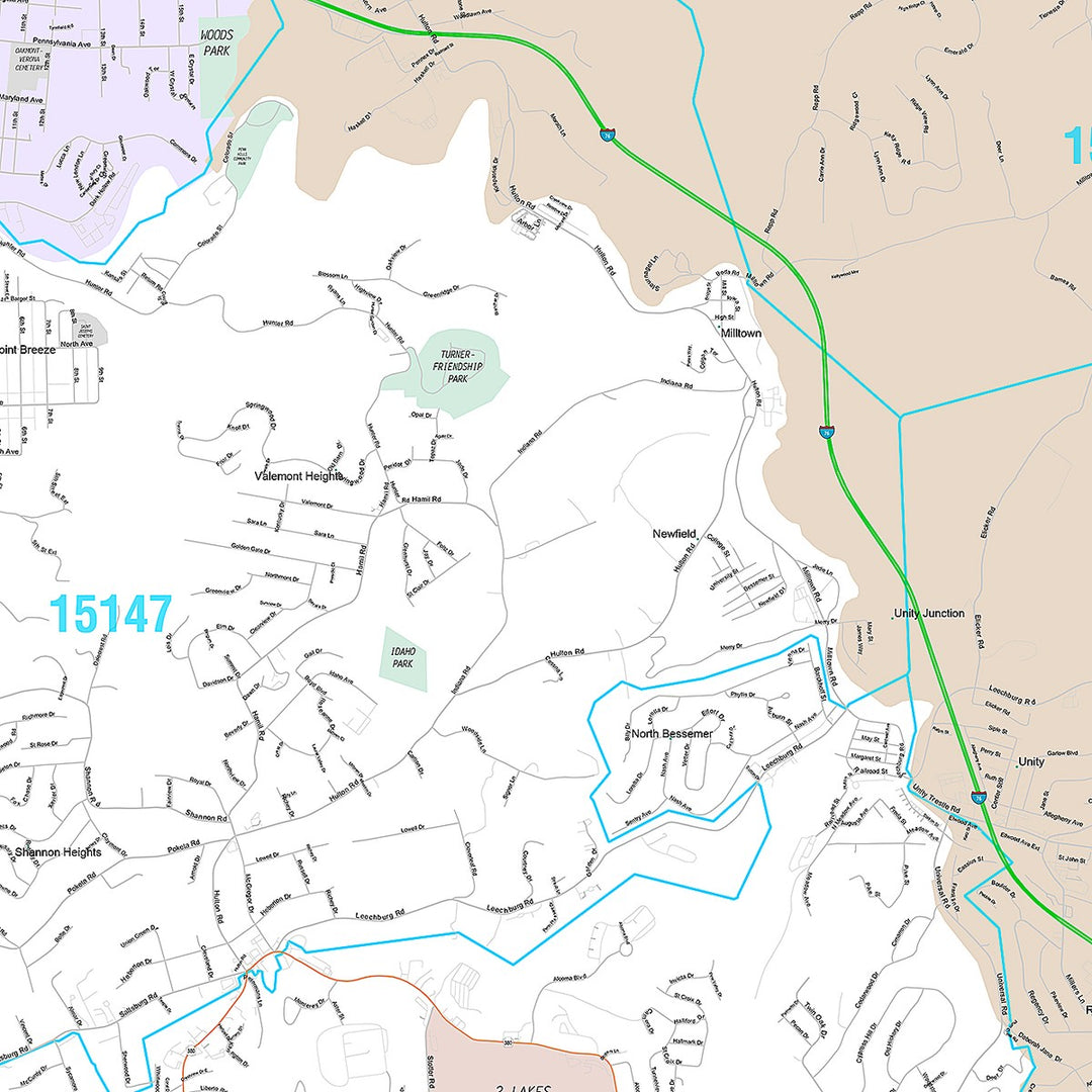 Premium Style Wall Map of Penn Hills, PA