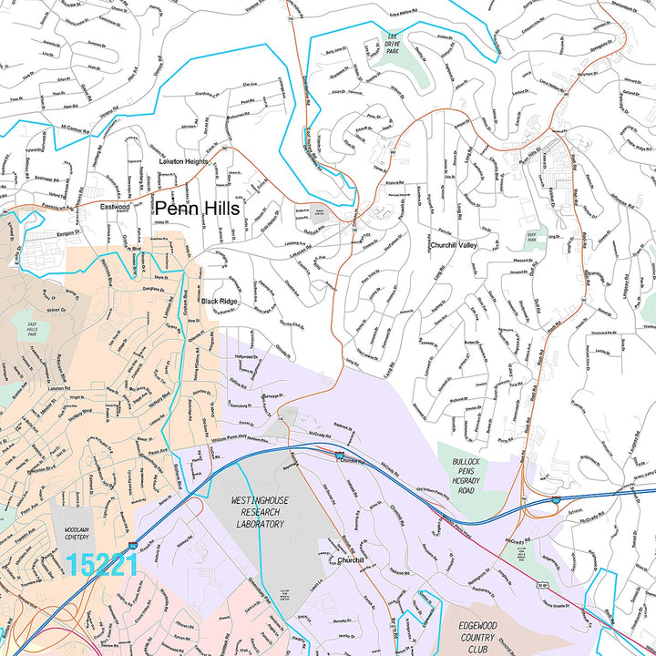 Premium Style Wall Map of Penn Hills, PA