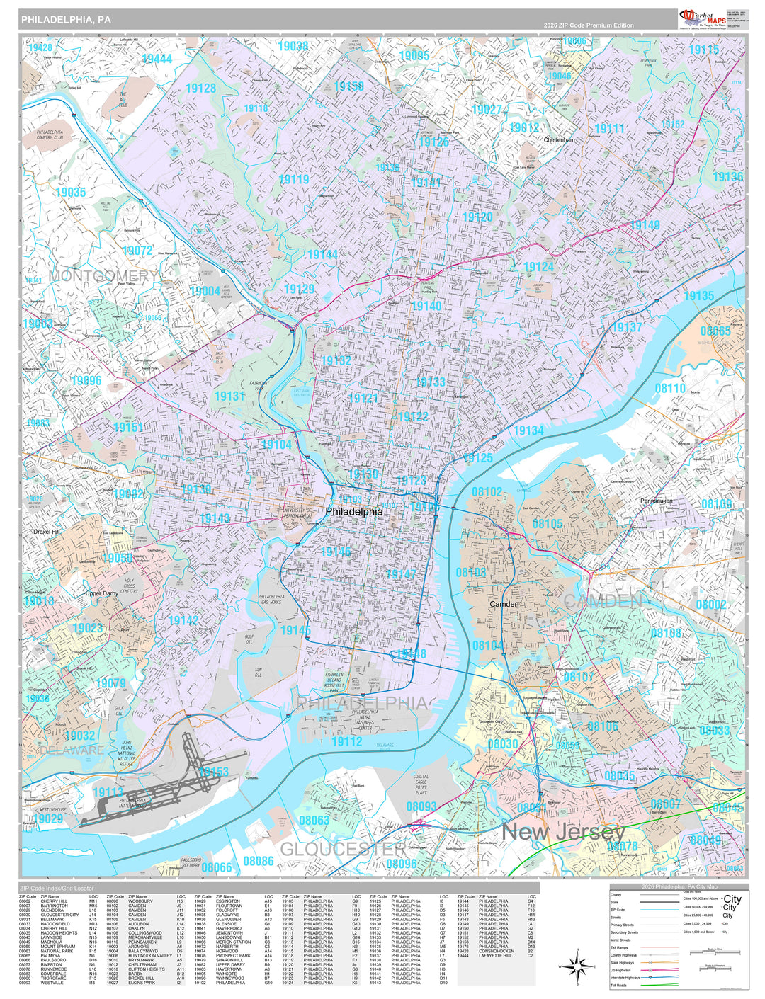 Premium Style Wall Map of Philadelphia PA