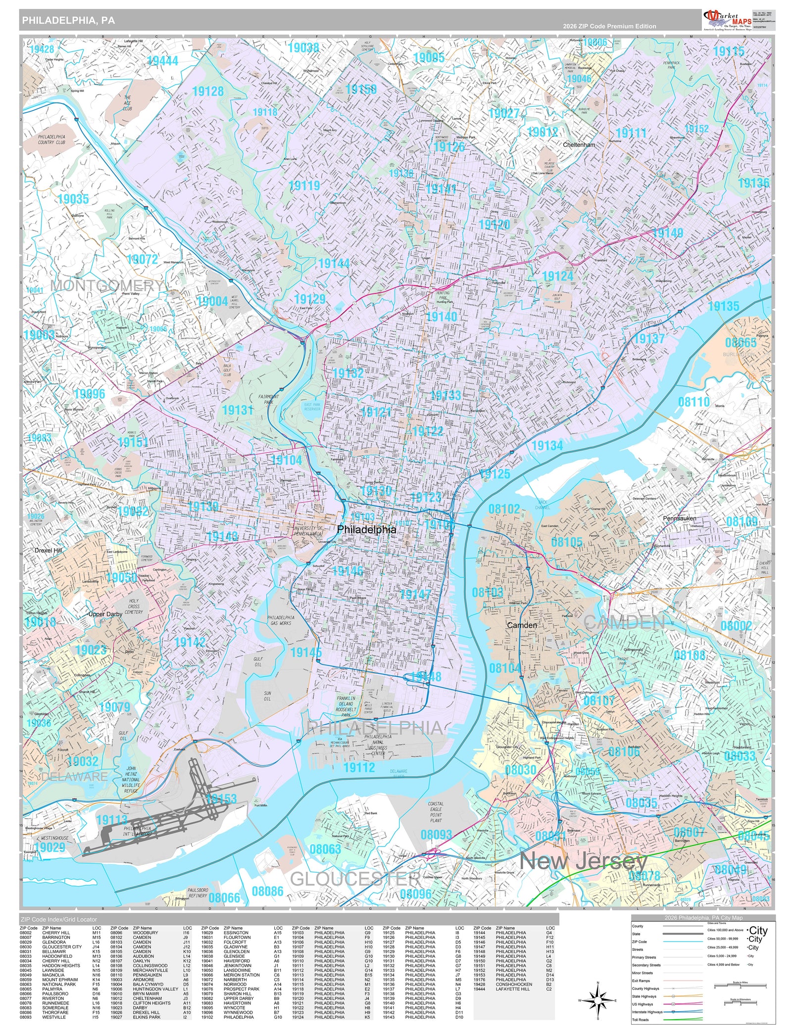 Premium Style Wall Map of Philadelphia PA