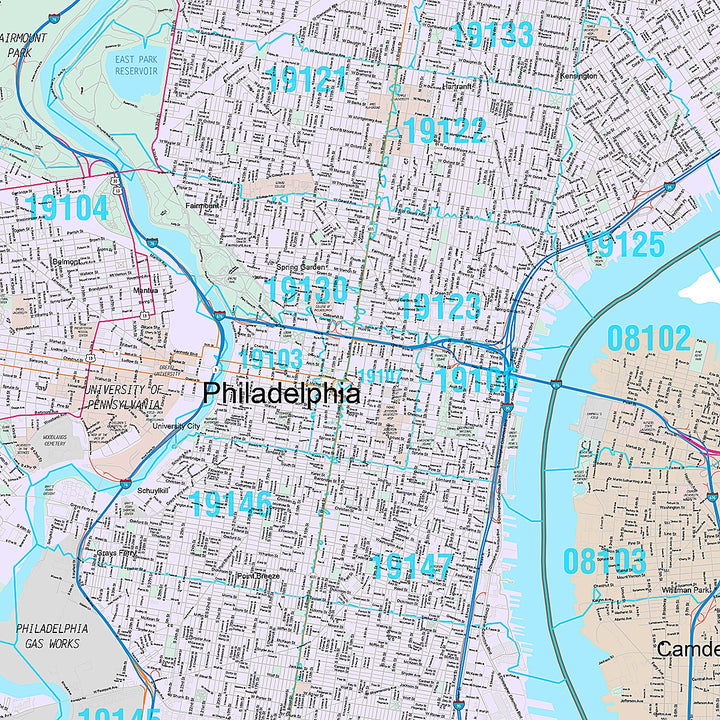 Premium Style Wall Map of Philadelphia PA