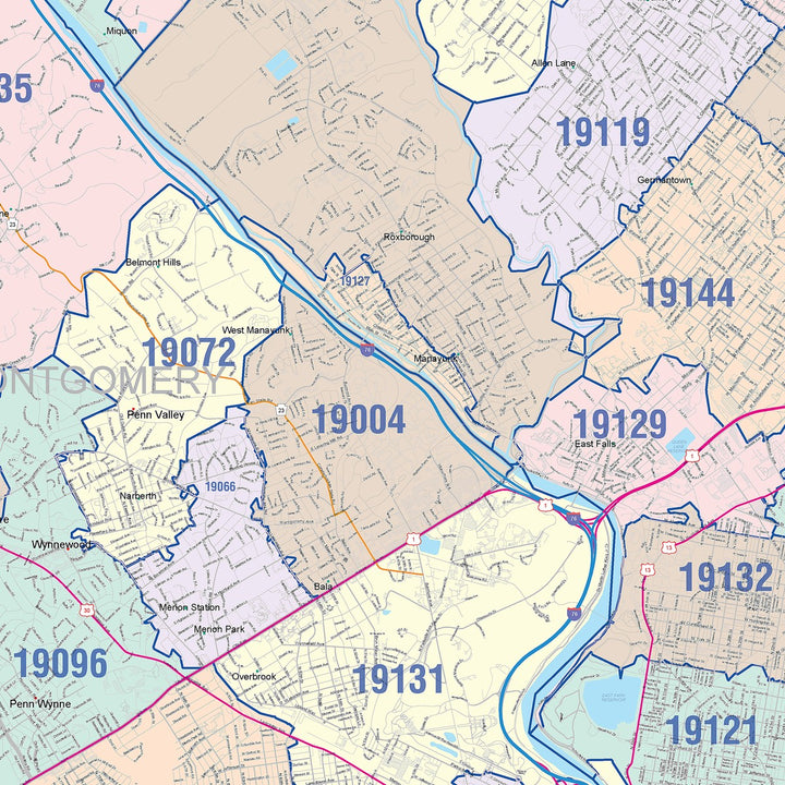 Colorcast Zip Code Style Wall Map of Philadelphia, PA – American Map Store