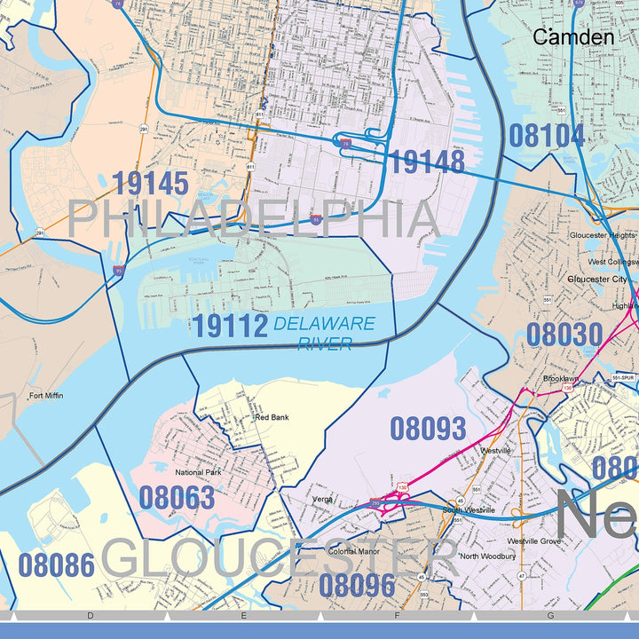 Colorcast Zip Code Style Wall Map of Philadelphia, PA – American Map Store