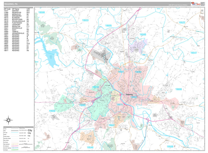 Premium Style Wall Map of Reading, PA
