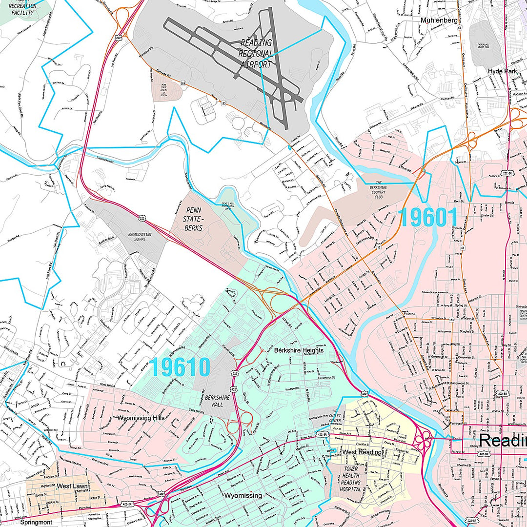 Premium Style Wall Map of Reading, PA