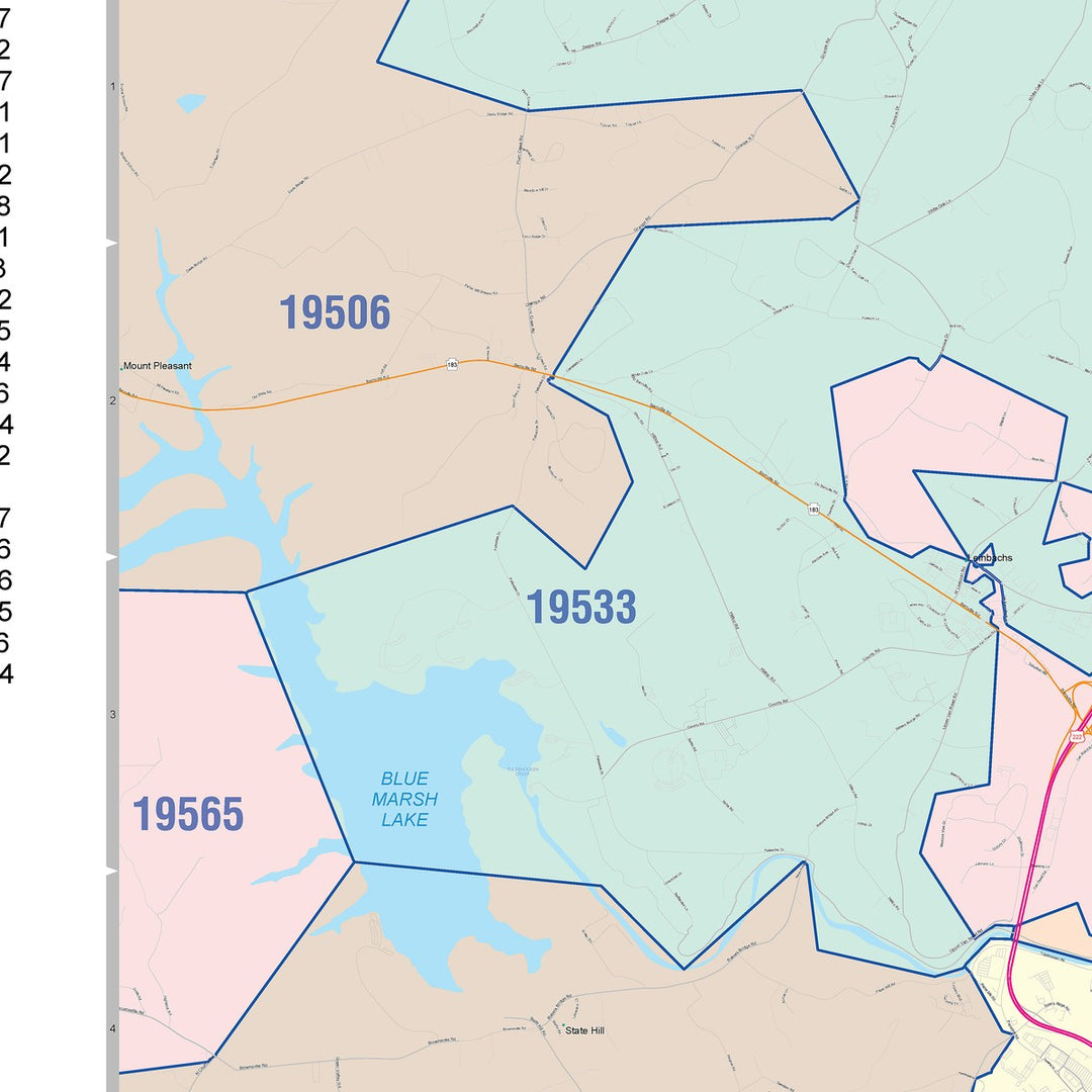 Color Cast Zip Code Style Wall Map of Reading, PA