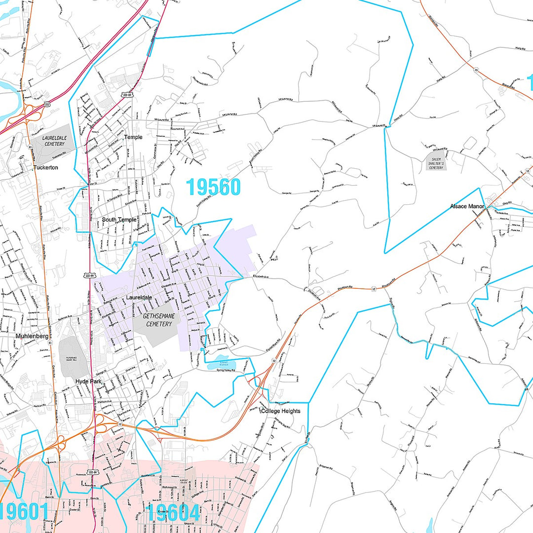 Premium Style Wall Map of Reading, PA
