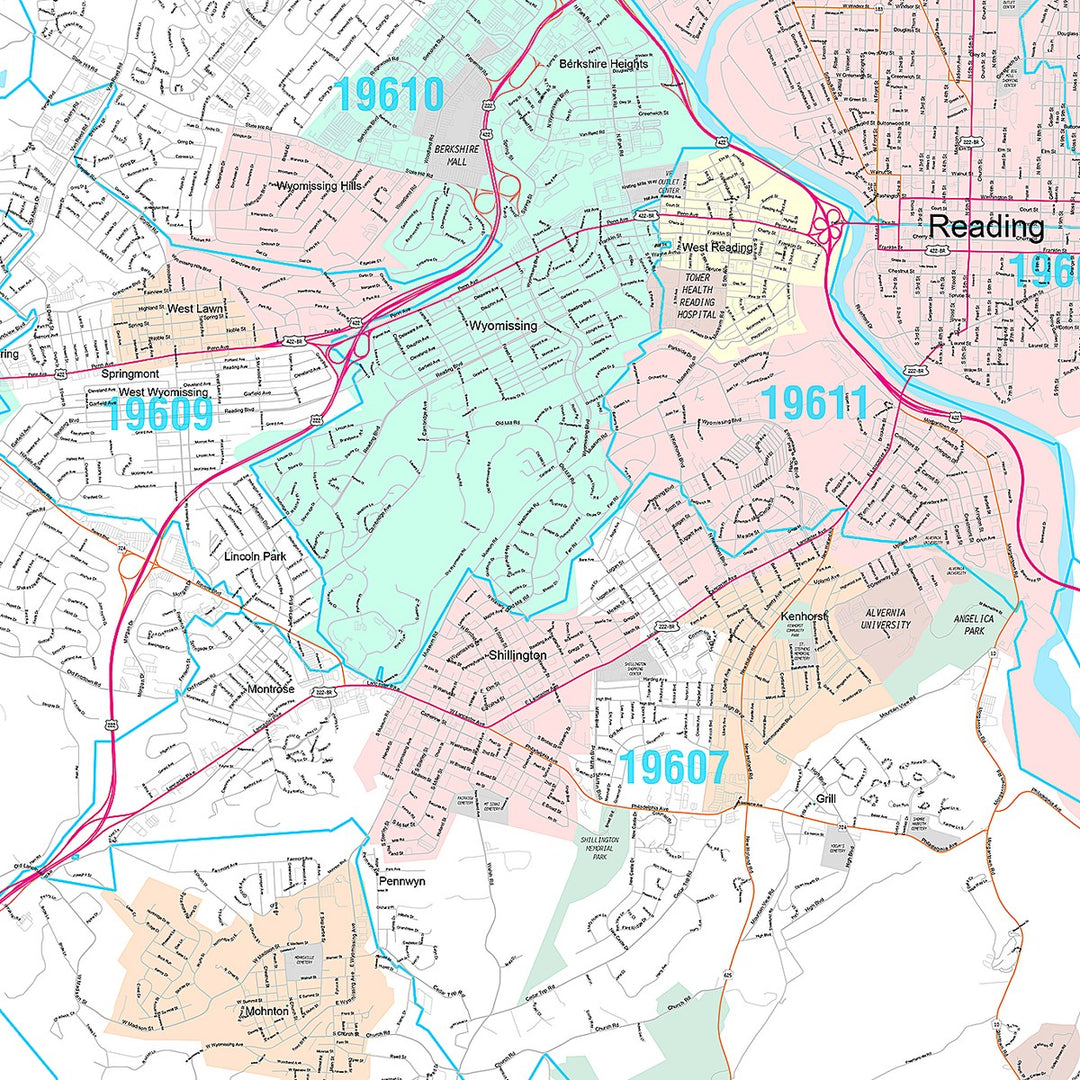 Premium Style Wall Map of Reading, PA