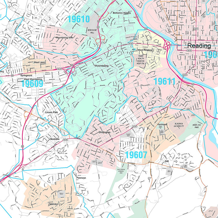 Premium Style Wall Map of Reading, PA