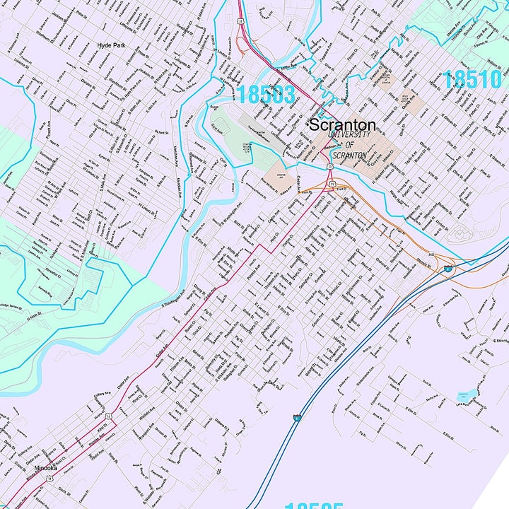 Premium Style Wall Map of Scranton, PA