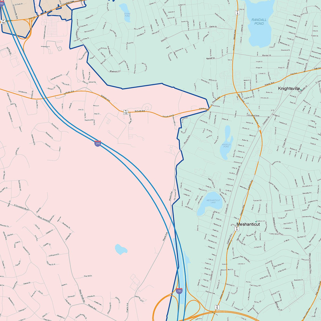 Color Cast Zip Code Style Wall Map of Cranston, RI