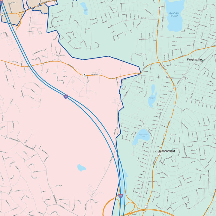 Color Cast Zip Code Style Wall Map of Cranston, RI