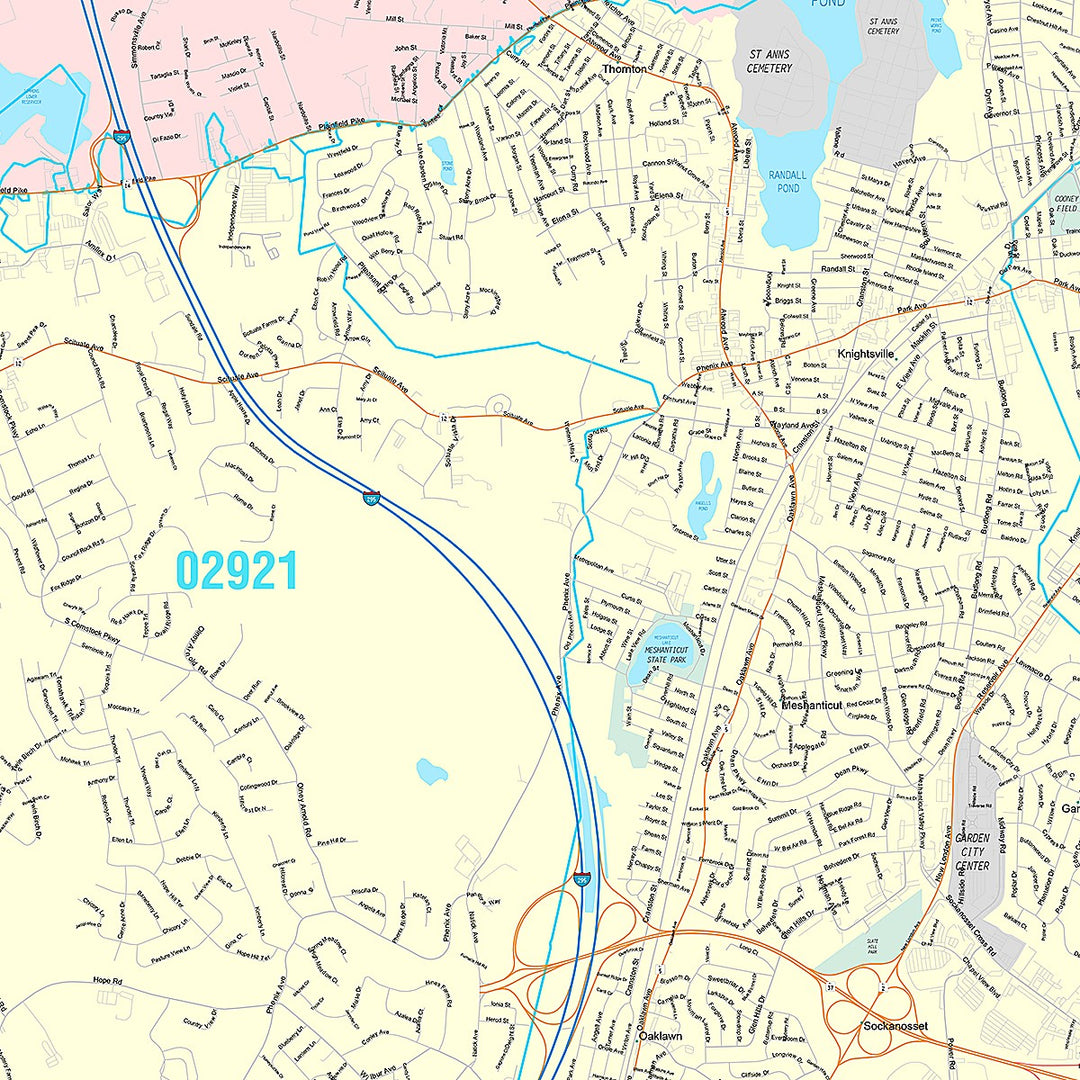 Premium Style Wall Map of Cranston, RI