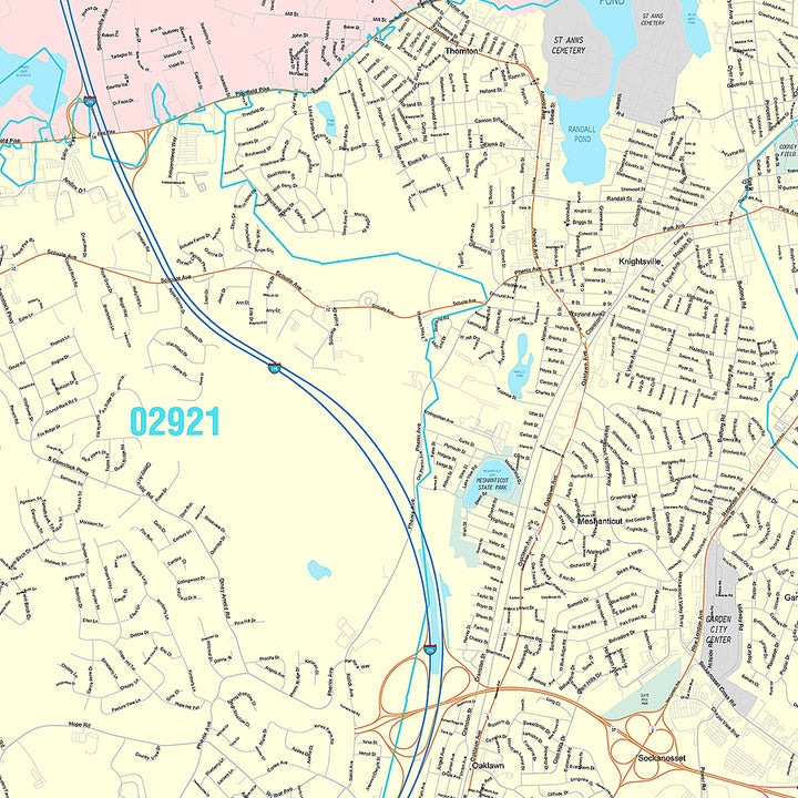 Premium Style Wall Map of Cranston, RI