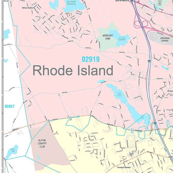 Premium Style Wall Map of Cranston, RI