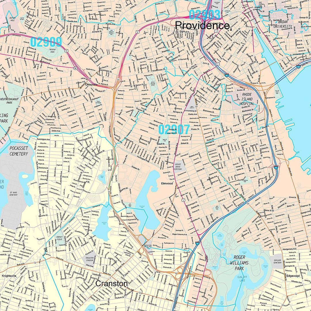 Premium Style Wall Map of Cranston, RI