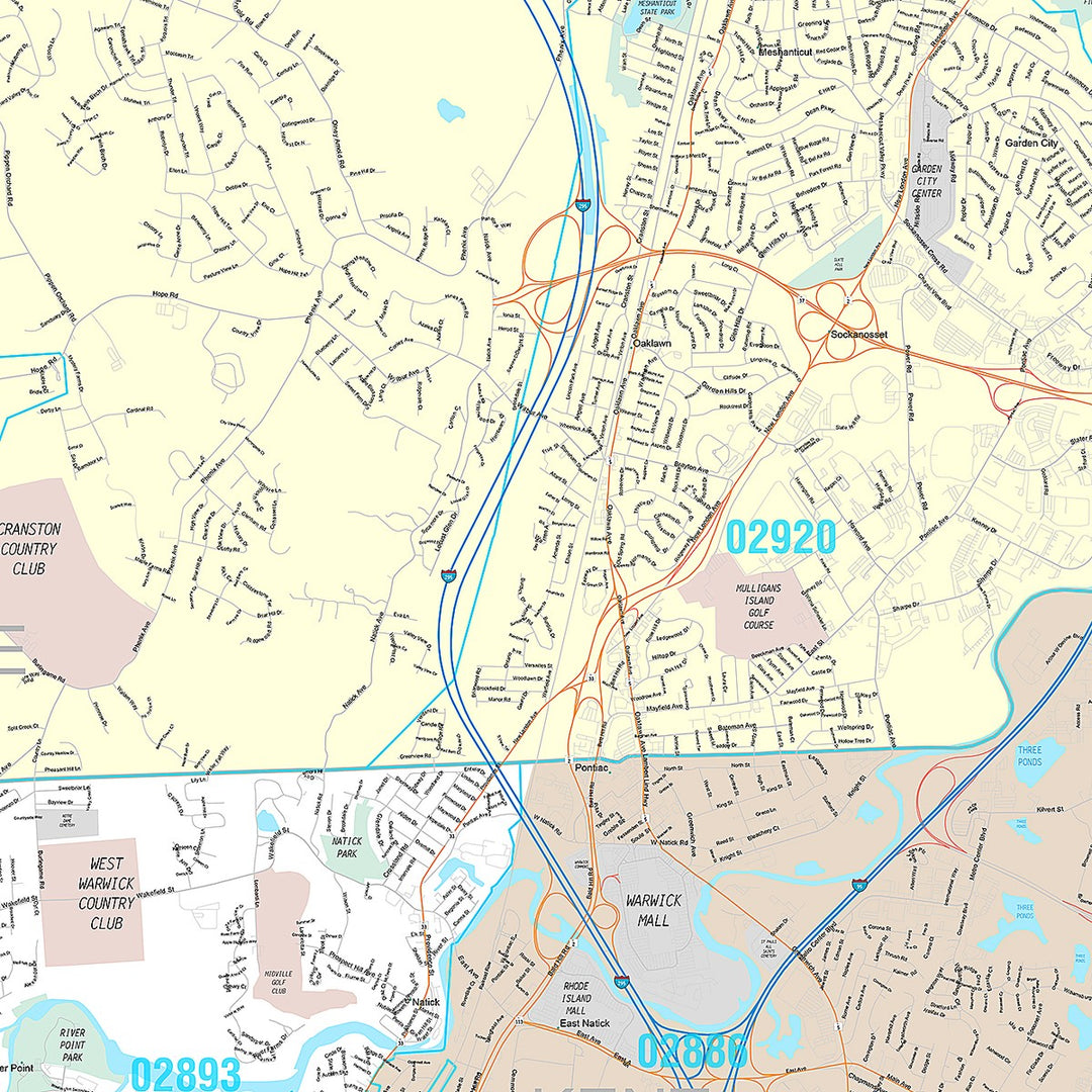 Premium Style Wall Map of Cranston, RI