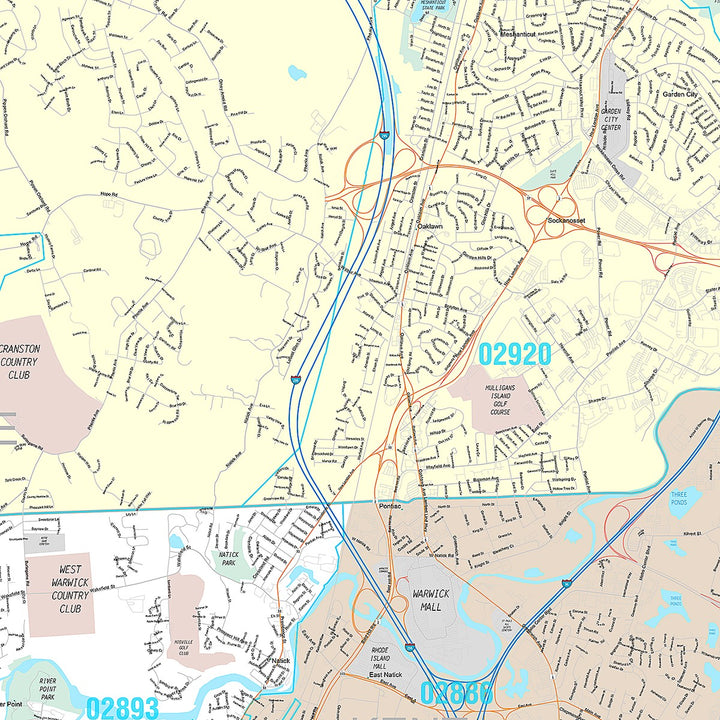 Premium Style Wall Map of Cranston, RI